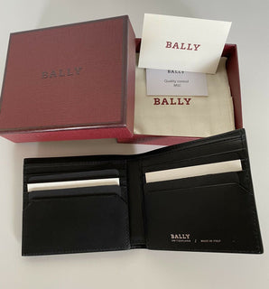 NEU MIT ETIKETT BALLY Bifold Bollen Herren-Geldbörse aus echtem Leder in Schwarz 6228985