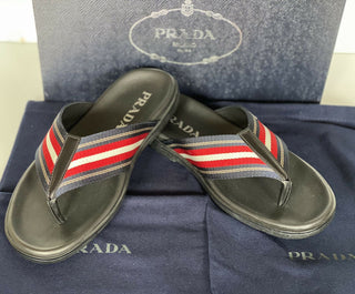 NIB $ 520 Prada Milano Herren Flip Flop Sandalen Schuhe Schwarz 9,5 US 2Y3030 Italien