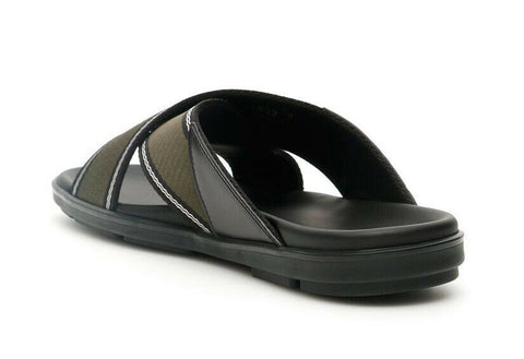 NIB $650 Prada Milano Mens Slides Sandals Black/Khaki/White 8 US 2X3032 Italy