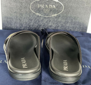 NIB $ 650 Prada Milano Herren Slides Sandalen Schwarz/Khaki/Weiß 8 US 2X3032 Italien 