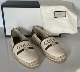 Neu mit Etikett: Gucci Herren-Espadrille mit klassischem Logo aus Canvas/Leder in Braun, 10,5 US IT 523203 