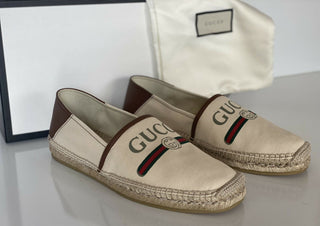 Neu mit Etikett: Gucci Herren-Espadrille mit klassischem Logo aus Canvas/Leder in Braun, 10,5 US IT 523203 