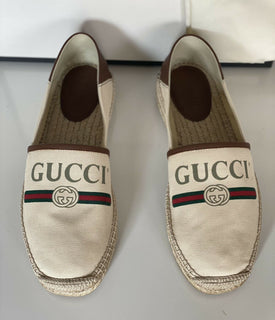 Neu mit Etikett: Gucci Herren-Espadrille mit klassischem Logo aus Canvas/Leder in Braun, 10,5 US IT 523203 