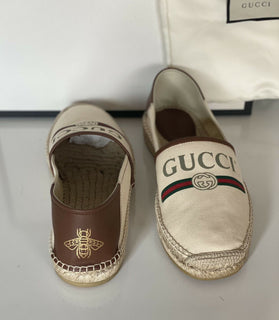 Neu mit Etikett: Gucci Herren-Espadrille mit klassischem Logo aus Canvas/Leder in Braun, 10,5 US IT 523203 
