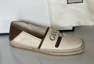 Neu mit Etikett: Gucci Herren-Espadrille mit klassischem Logo aus Canvas/Leder in Braun, 10,5 US IT 523203 