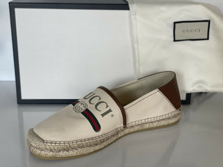 Neu mit Etikett: Gucci Herren-Espadrille mit klassischem Logo aus Canvas/Leder in Braun, 10,5 US IT 523203 