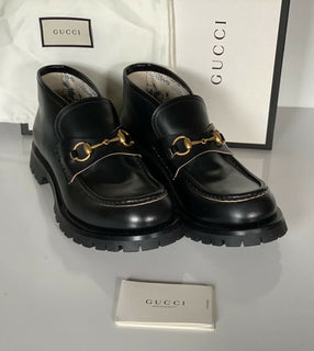NIB $1750 Gucci Men Cordovan Leather Ankle Boots Shoes Black 11 US/10 UK IT