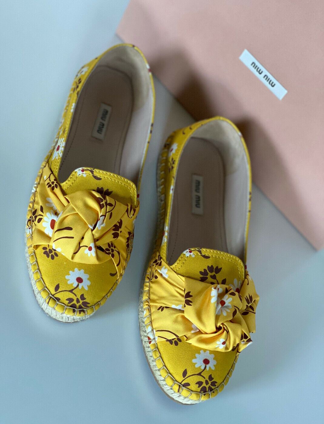 NIB MIU MIU Women's Yellow Flower Espadrille Sandal 8 US 5S037D Made in Italy