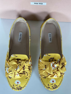 NIB MIU MIU Damen-Espadrille-Sandale mit gelben Blumen, 8 US 5S037D, hergestellt in Italien 