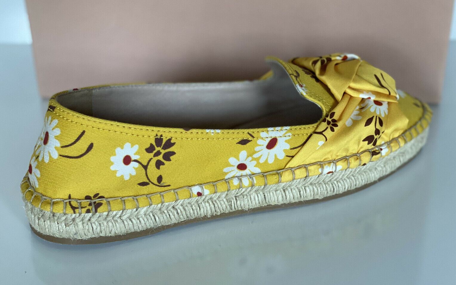 NIB MIU MIU Damen-Espadrille-Sandale mit gelben Blumen, 10 US 5S037D, hergestellt in Italien 