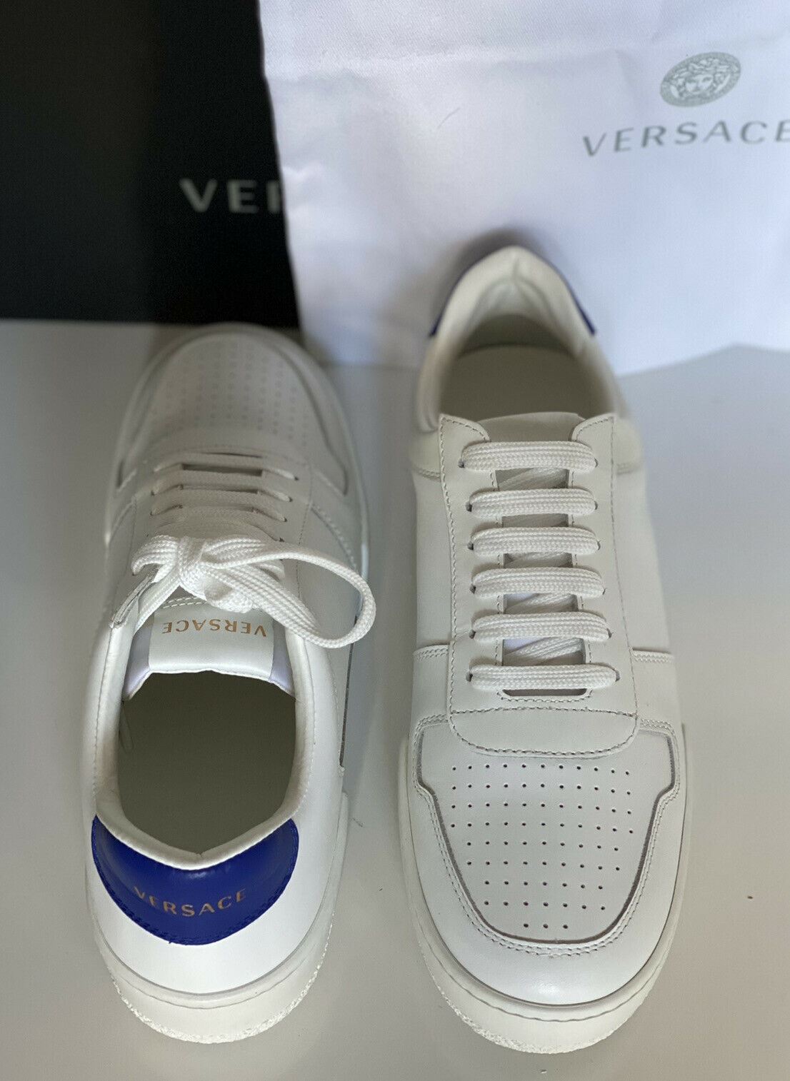 NIB $495 Versace Men's White Leather Sneakers 8 US (41 Euo) Italy DSU7843