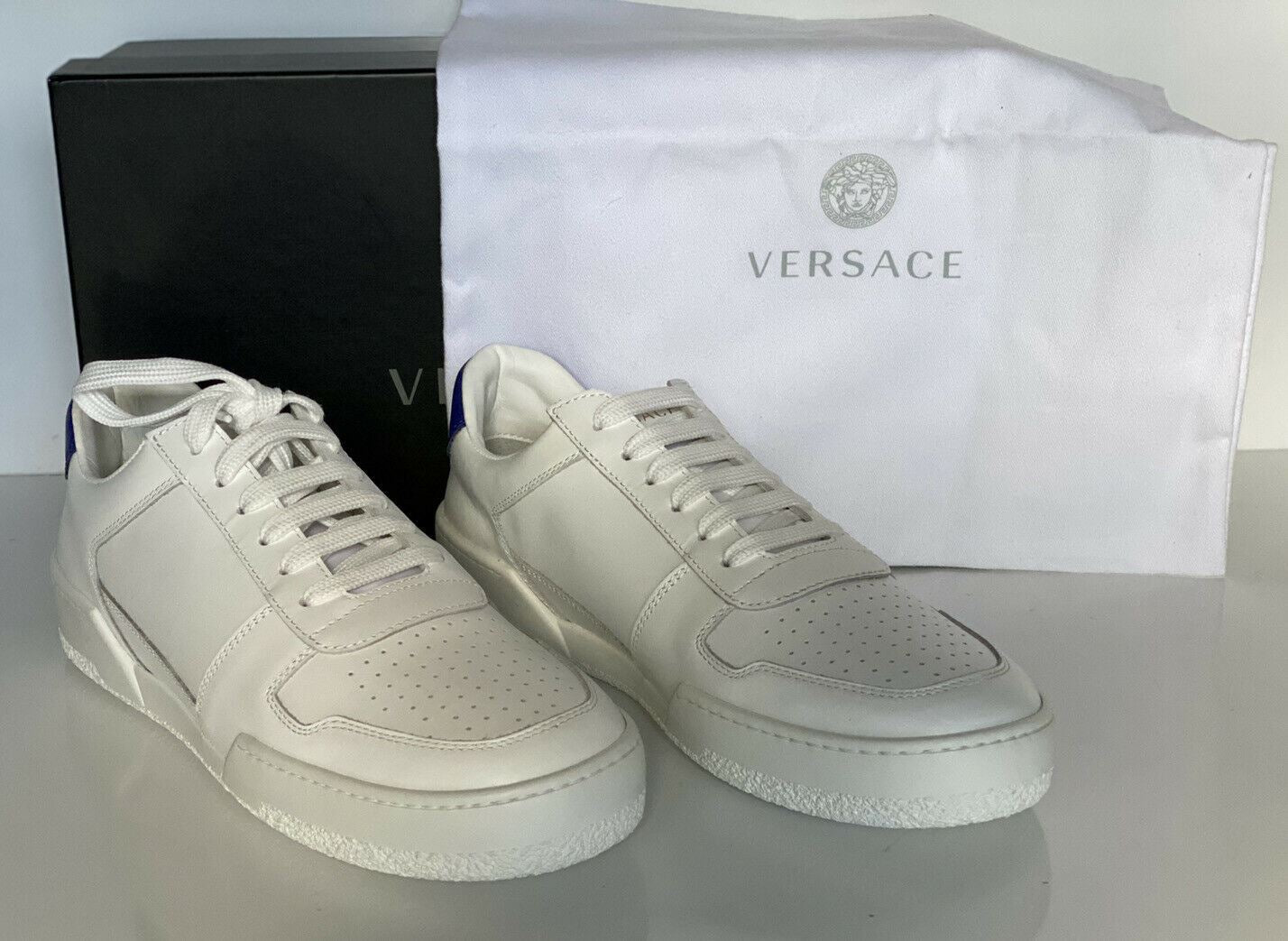 NIB 495 $ Versace Herren-Sneakers aus weißem Leder 8 US (41 Euo) Italien DSU7843 