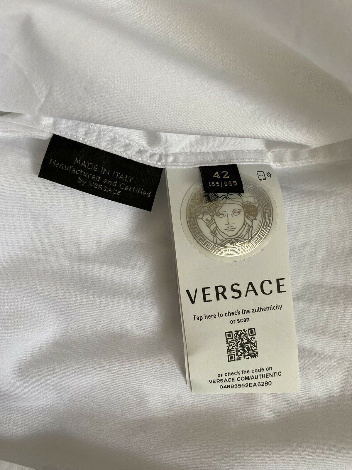 NWT $650 Versace Harness Print Graphic White Dress Shirt Size 42 A83678 Italy