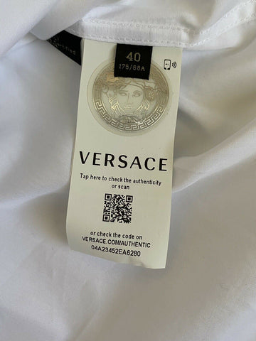 Neu mit Etikett: 650 $ Versace Harness Print Graphic Weißes Hemd Größe 40 A83678 Italien