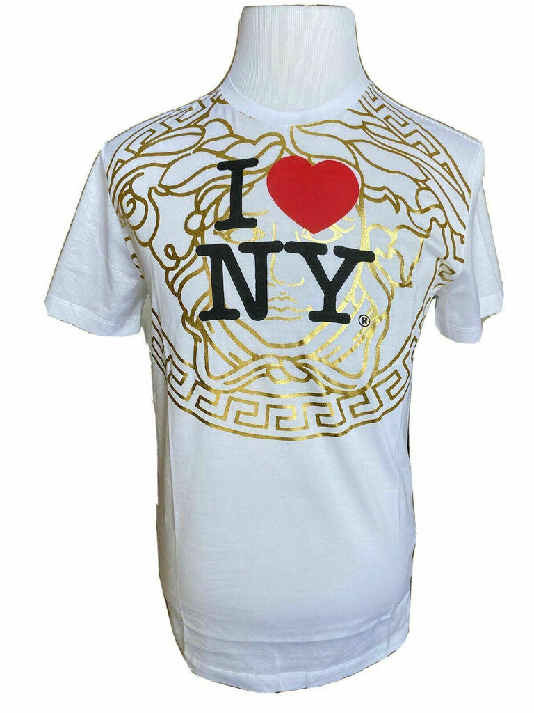 Neu mit Etikett: 450 $ Versace I Love NY Print Weißes T-Shirt 4XL Hergestellt in Italien A84109 