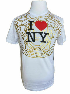 Neu mit Etikett: 450 $ Versace I Love NY Print Weißes T-Shirt 4XL Hergestellt in Italien A84109 