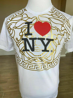Neu mit Etikett: 450 $ Versace I Love NY Print Weißes T-Shirt 4XL Hergestellt in Italien A84109 