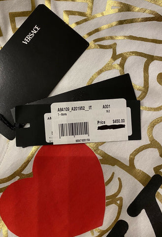 Neu mit Etikett: 450 $ Versace I Love NY Print Weißes T-Shirt 4XL Hergestellt in Italien A84109 