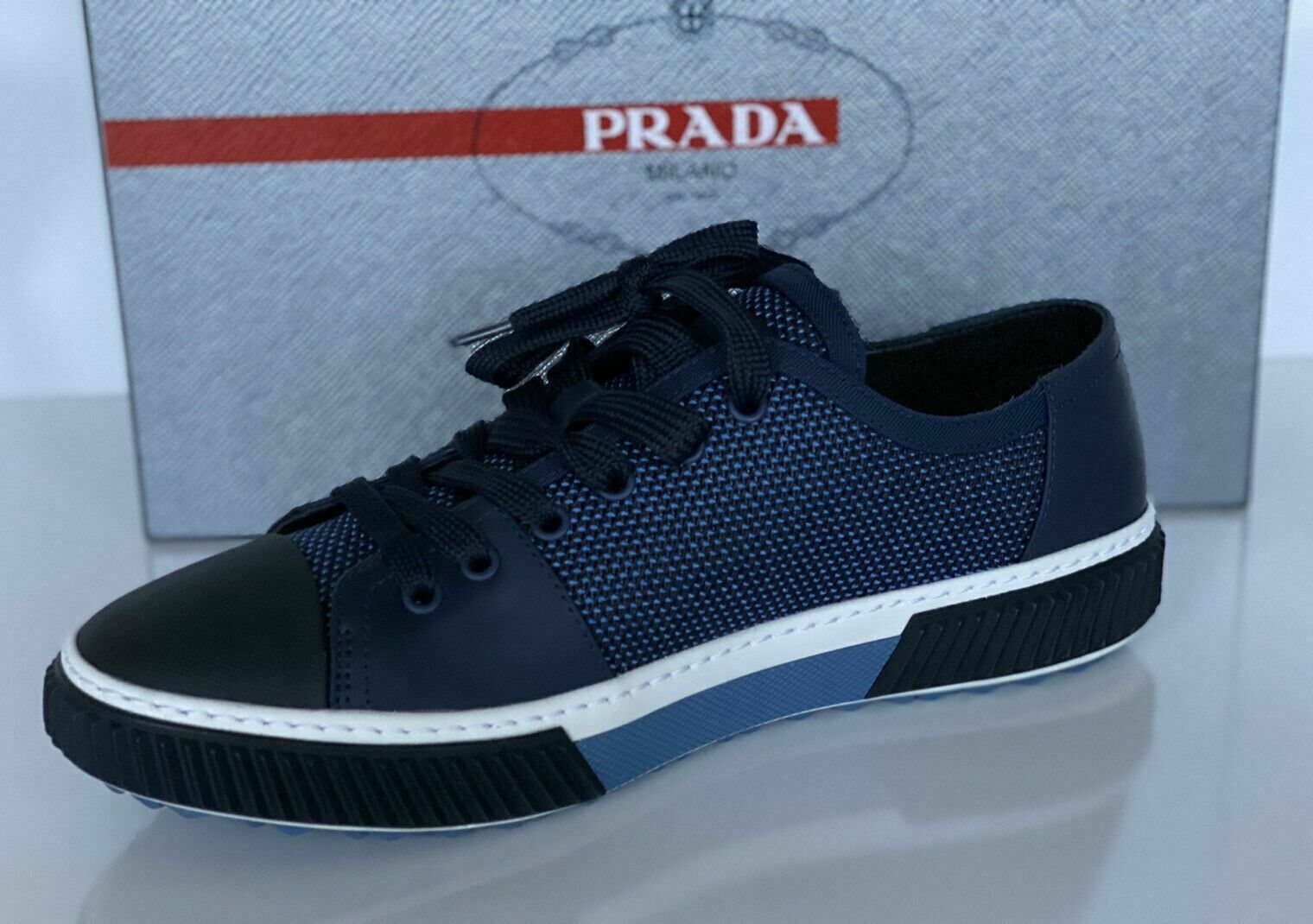 NIB PRADA Men's Blue Leather/Nylon Sneakers 8.5 US (Prada 7.5) 4E3058