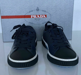 NIB PRADA Herren-Sneakers aus blauem Leder/Nylon, 8,5 US (Prada 7,5) 4E3058 