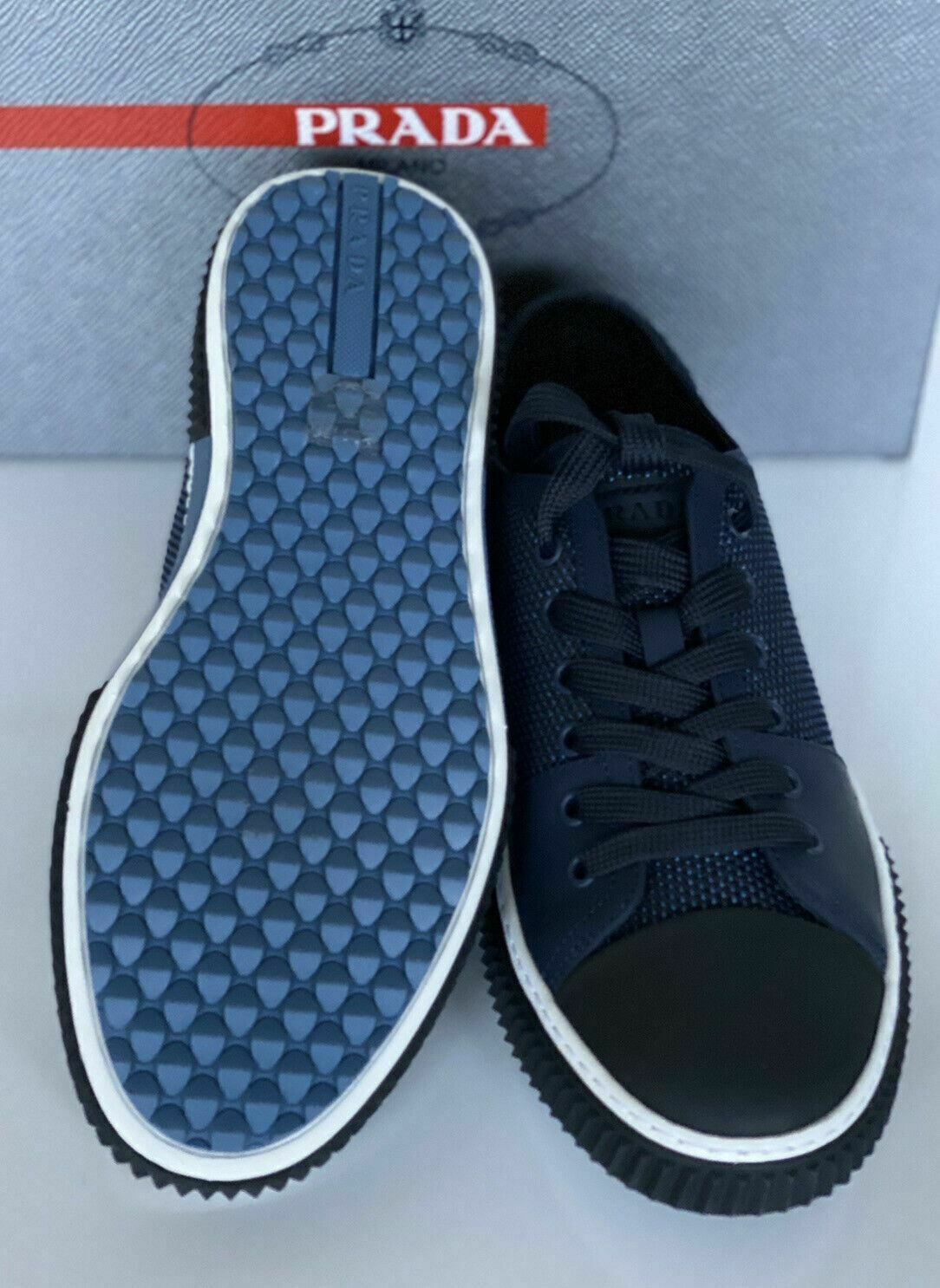 NIB PRADA Herren-Sneakers aus blauem Leder/Nylon, 8,5 US (Prada 7,5) 4E3058 