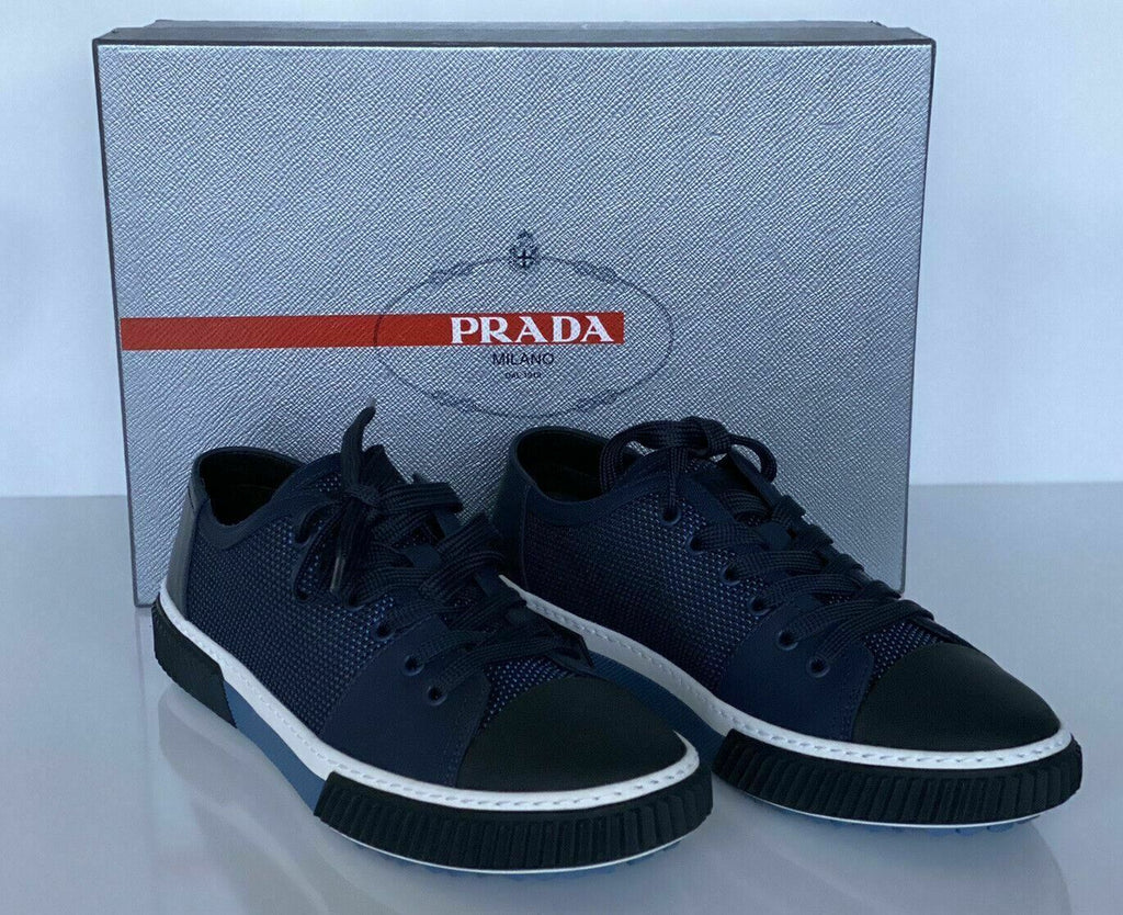 NIB PRADA Herren-Sneaker aus blauem Leder/Nylon, 8 US (Prada 7) 4E3058 