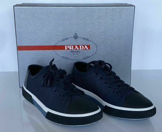NIB PRADA Herren-Sneaker aus blauem Leder/Nylon, 8 US (Prada 7) 4E3058 