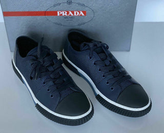 NIB PRADA Herren-Sneaker aus blauem Leder/Nylon, 8 US (Prada 7) 4E3058 