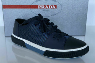 NIB PRADA Herren-Sneaker aus blauem Leder/Nylon, 8 US (Prada 7) 4E3058 