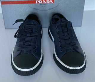 NIB PRADA Herren-Sneaker aus blauem Leder/Nylon, 8 US (Prada 7) 4E3058 