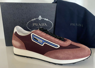 NIB $ 810 PRADA Herren-Sneaker aus Wildleder/Leder in Lila, 10 US 2EG276, hergestellt in Italien 