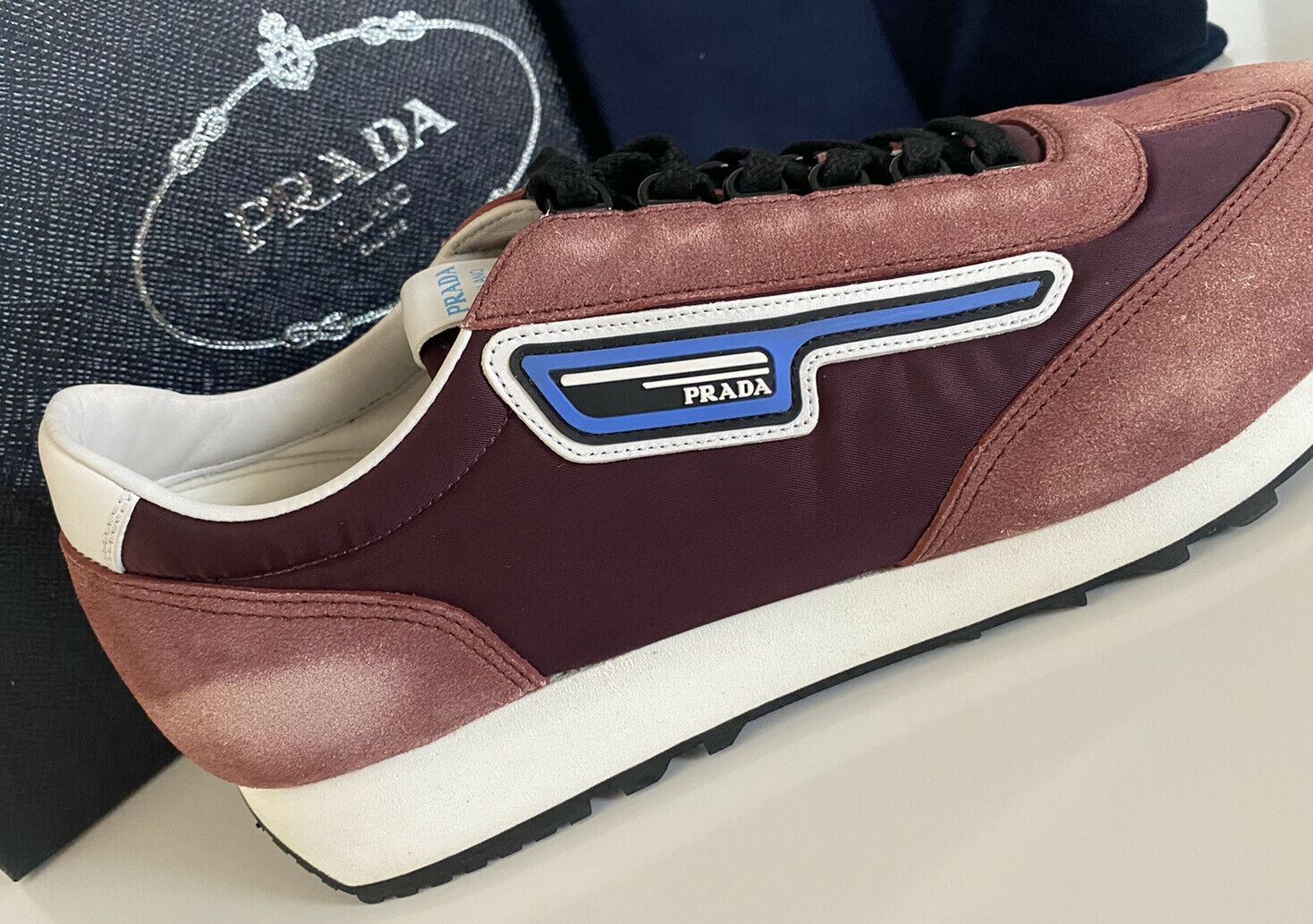 NIB $810 PRADA Men's Purple Suede/Leather Sneakers 10 US 2EG276 Made In Italy