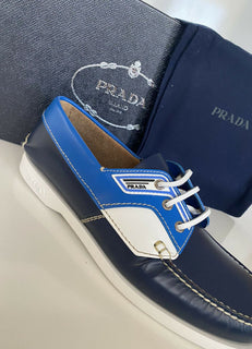 NIB $ 970 PRADA Milano Herren-Bootsschuhe aus blauem Leder 10 US (Prada 9) 2EG270 Italien