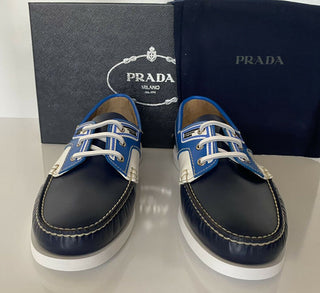 NIB $ 970 PRADA Milano Herren-Bootsschuhe aus blauem Leder 10 US (Prada 9) 2EG270 Italien