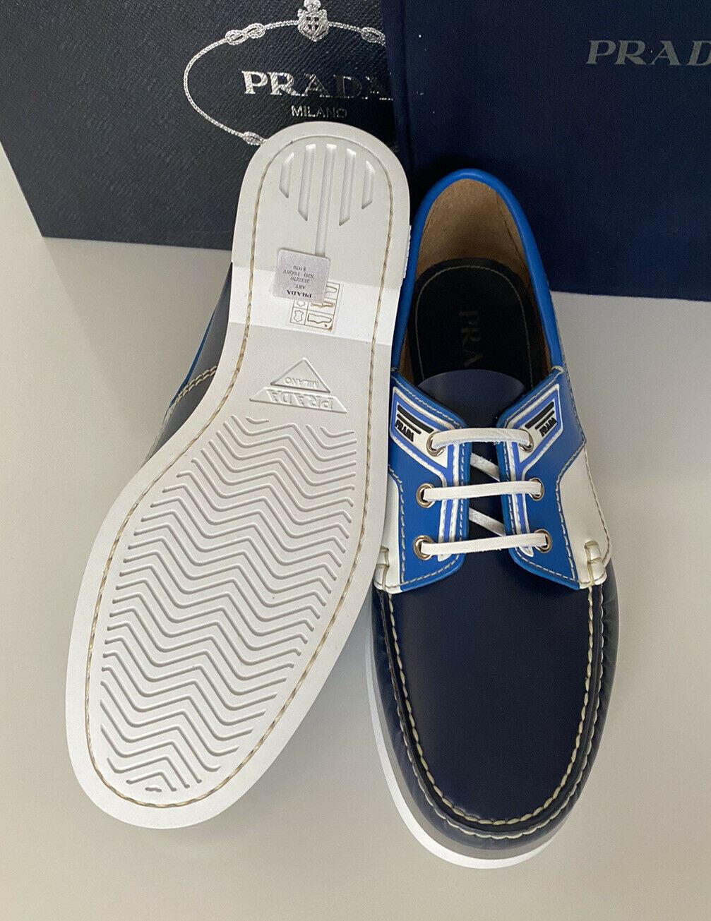 NIB $970 PRADA Milano Mens Blue Leather Boat Shoes 10 US (Prada 9) 2EG270 Italy