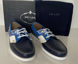 NIB $ 970 PRADA Milano Herren-Bootsschuhe aus blauem Leder 9 US (Prada 8) 2EG270 Italien 