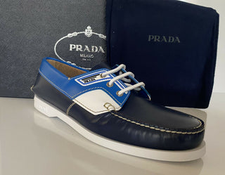 NIB $ 970 PRADA Milano Herren-Bootsschuhe aus blauem Leder 9 US (Prada 8) 2EG270 Italien 