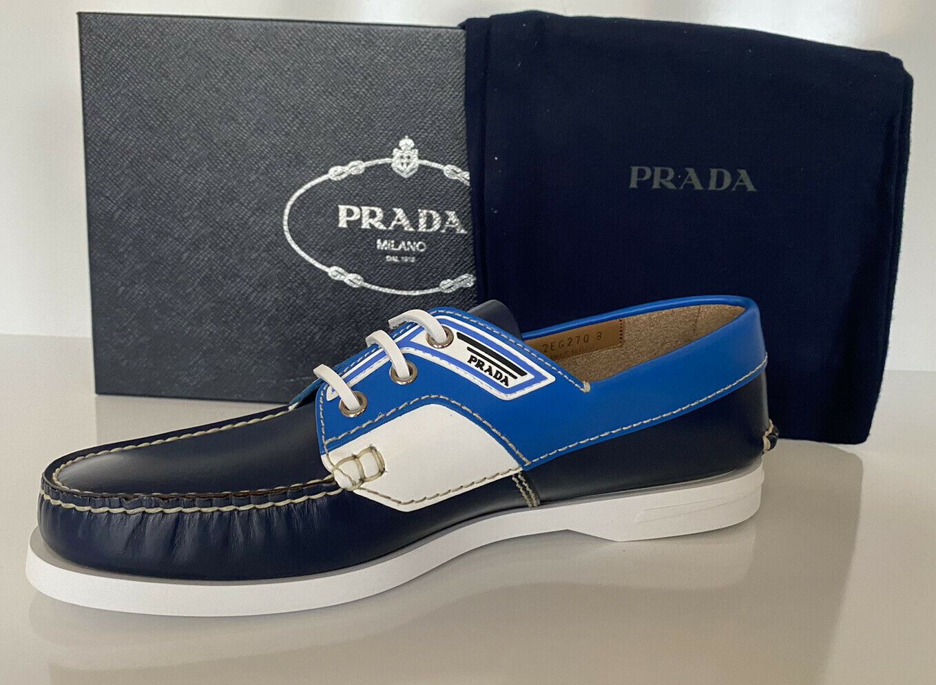 NIB $ 970 PRADA Milano Herren-Bootsschuhe aus blauem Leder 9 US (Prada 8) 2EG270 Italien 