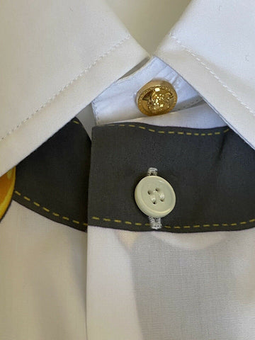 NWT $650 Versace Harness Print Graphic White Dress Shirt Size 38 A83678 Italy