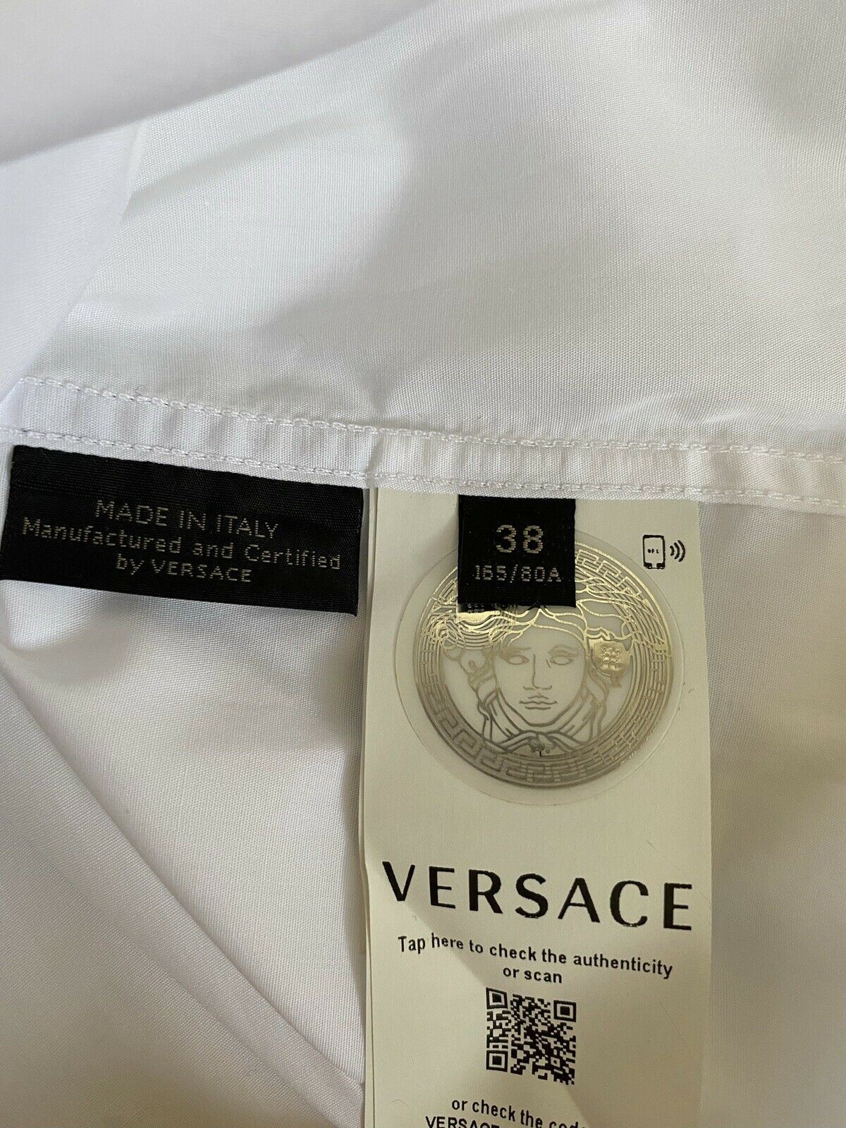 NWT $650 Versace Harness Print Graphic White Dress Shirt Size 38 A83678 Italy