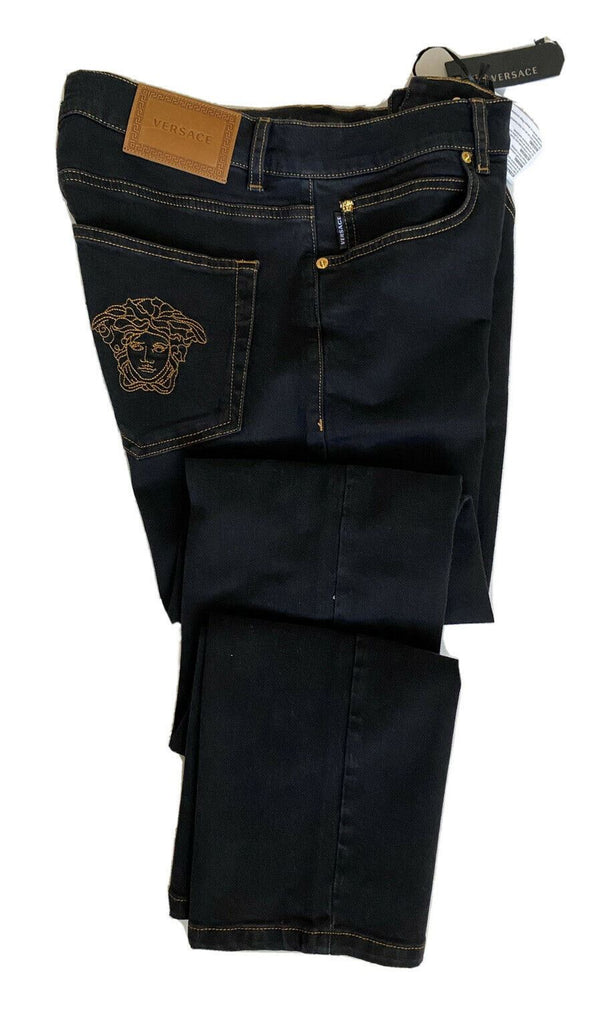 Neu mit Etikett: 450 $ Versace Herren-Denim-Jeans in Schwarz, Größe 33 US A84998S, hergestellt in Italien