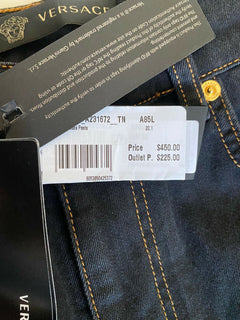 Neu mit Etikett: 450 $ Versace Herren-Denim-Jeans in Schwarz, Größe 33 US A84998S, hergestellt in Italien