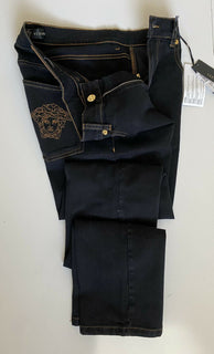 Neu mit Etikett: 450 $ Versace Herren-Denim-Jeans in Schwarz, Größe 33 US A84998S, hergestellt in Italien