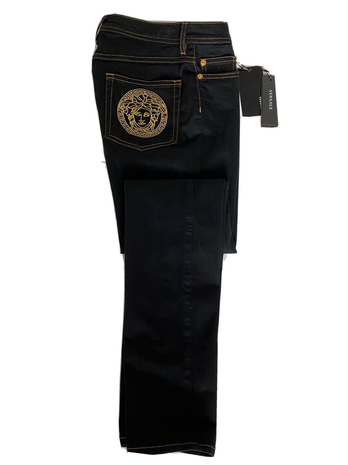 NWT $500 Versace Women's Denim Black Jeans Size 26 US A89556S Made in Italy
