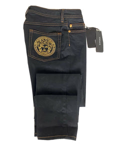 Neu mit Etikett: 500 $ Versace Damen-Denim-Jeans in Schwarz, Größe 26 US A89556S, hergestellt in Italien