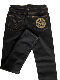 Neu mit Etikett: 500 $ Versace Damen-Denim-Jeans in Schwarz, Größe 26 US A89556S, hergestellt in Italien