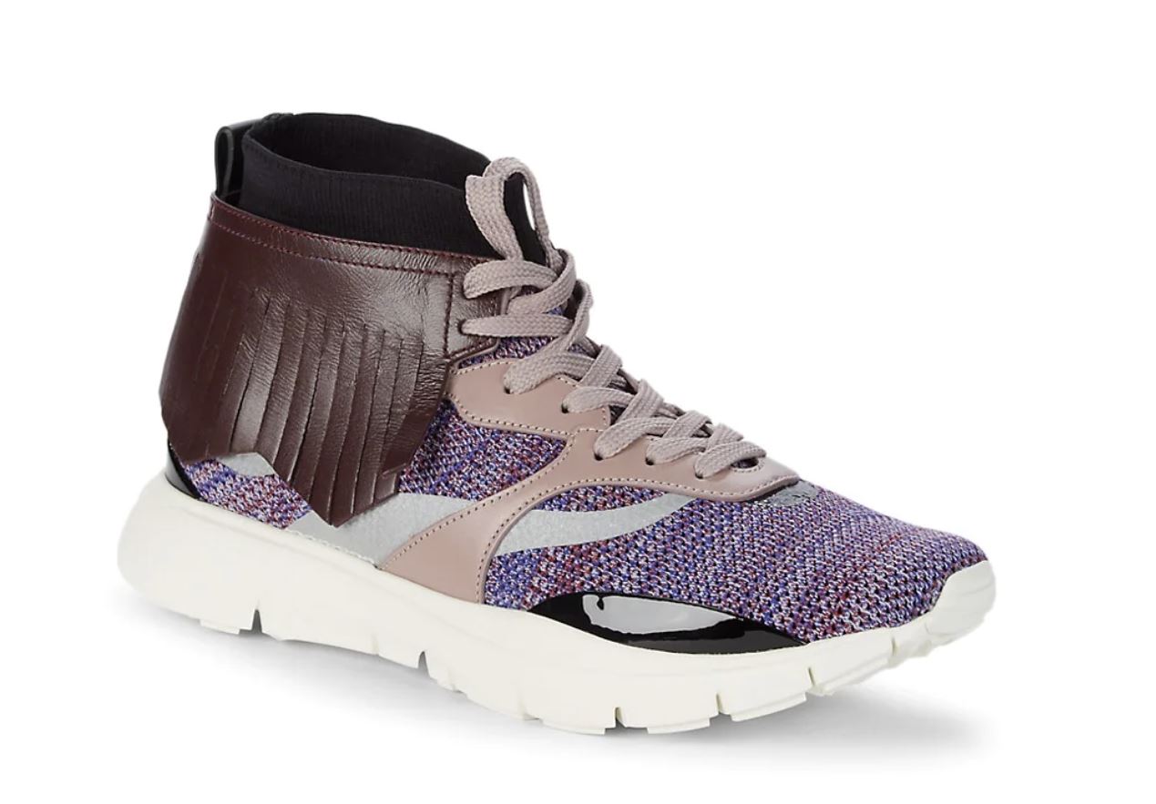 NIB $945 Valentino Garavani Colorblock & Leather Fringe-Trim Sneakers 8.5 US