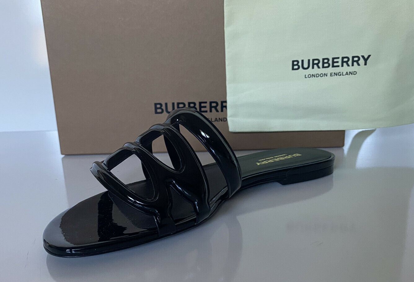 NIB $580 Burberry Libbie Patent Leather Slides 7.5 US (37.5 Euro) Italy