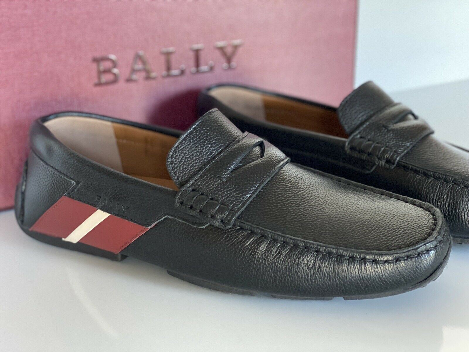 NIB Bally Mens Bovine Grained Leather Driver Loafers Shoes Black 8 US IT 6233869