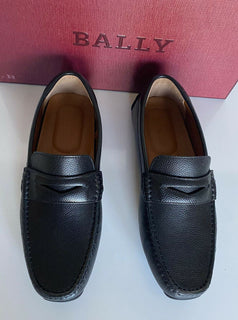 NIB Bally Herren Loafers aus genarbtem Rindsleder, Schwarz, 8 US IT 6233869 